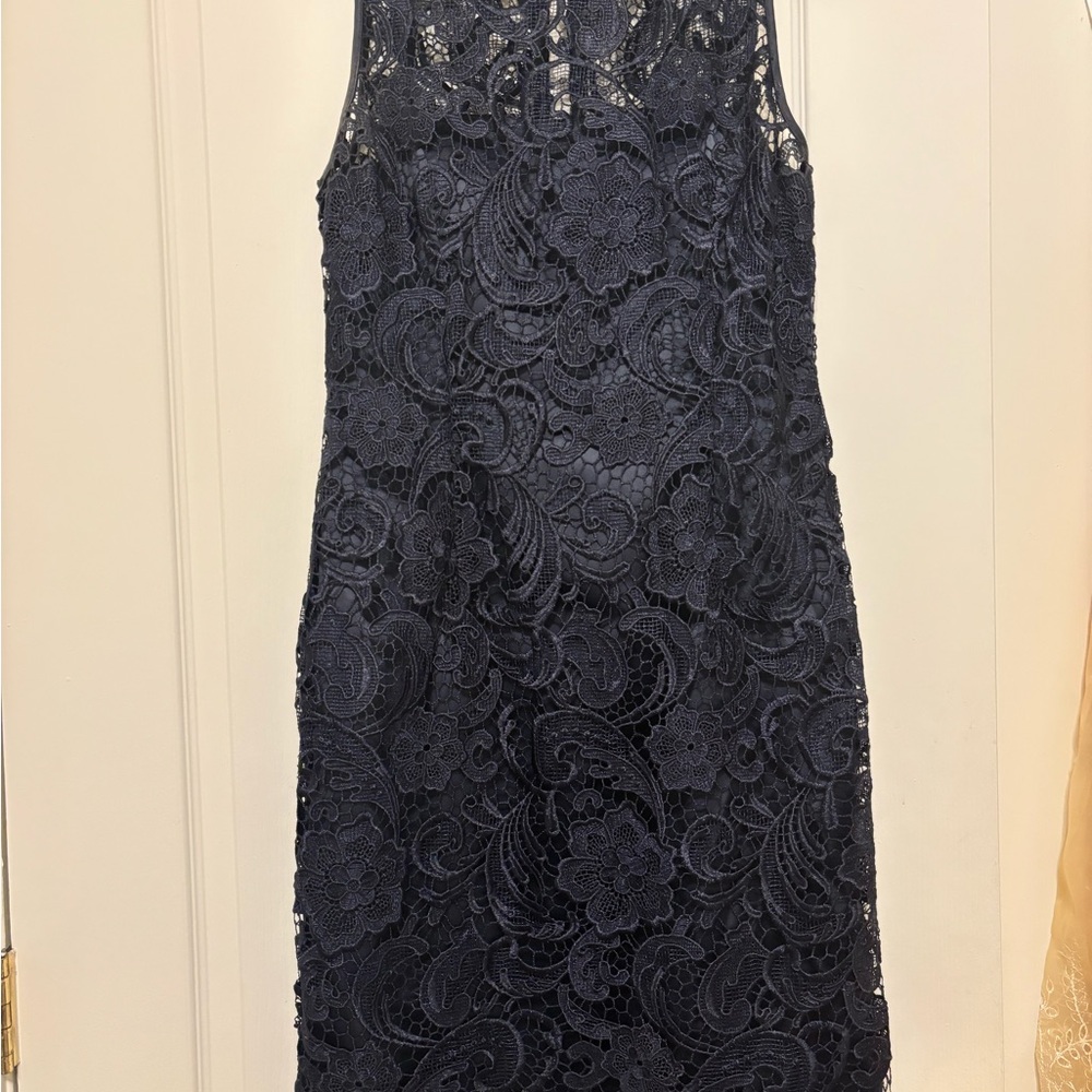 Adrianna Papell Elegant Navy Lace Midi Dress